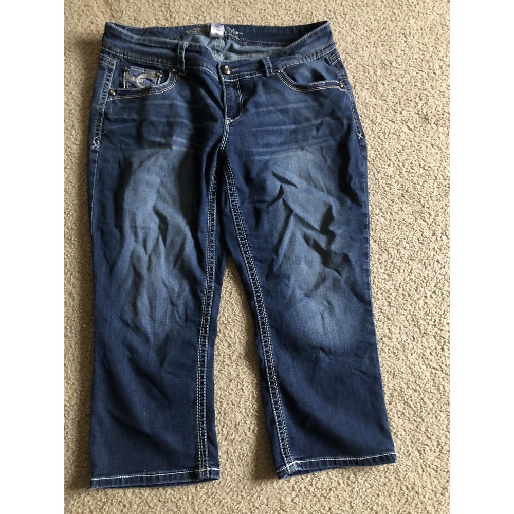 Maurices Dark Wash Cropped Jeans Low Rise Original Embroidered Pockets Sz 18 Reg
